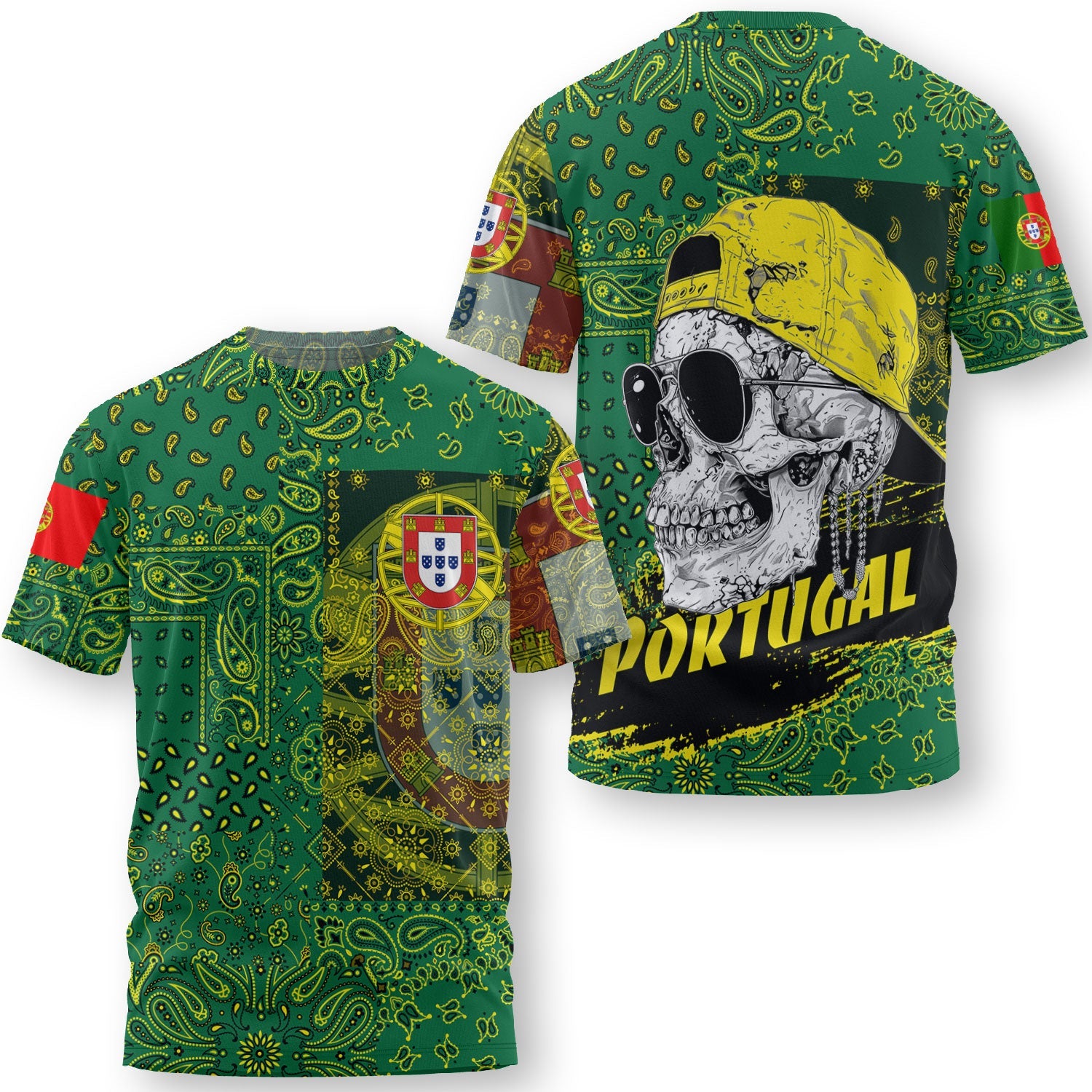 Portugal T Shirt Paisley Flag And Skull Style 3