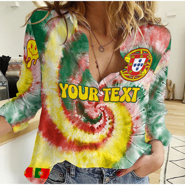 Portugal Women Casual Shirt Custom Tie Dye Style 1