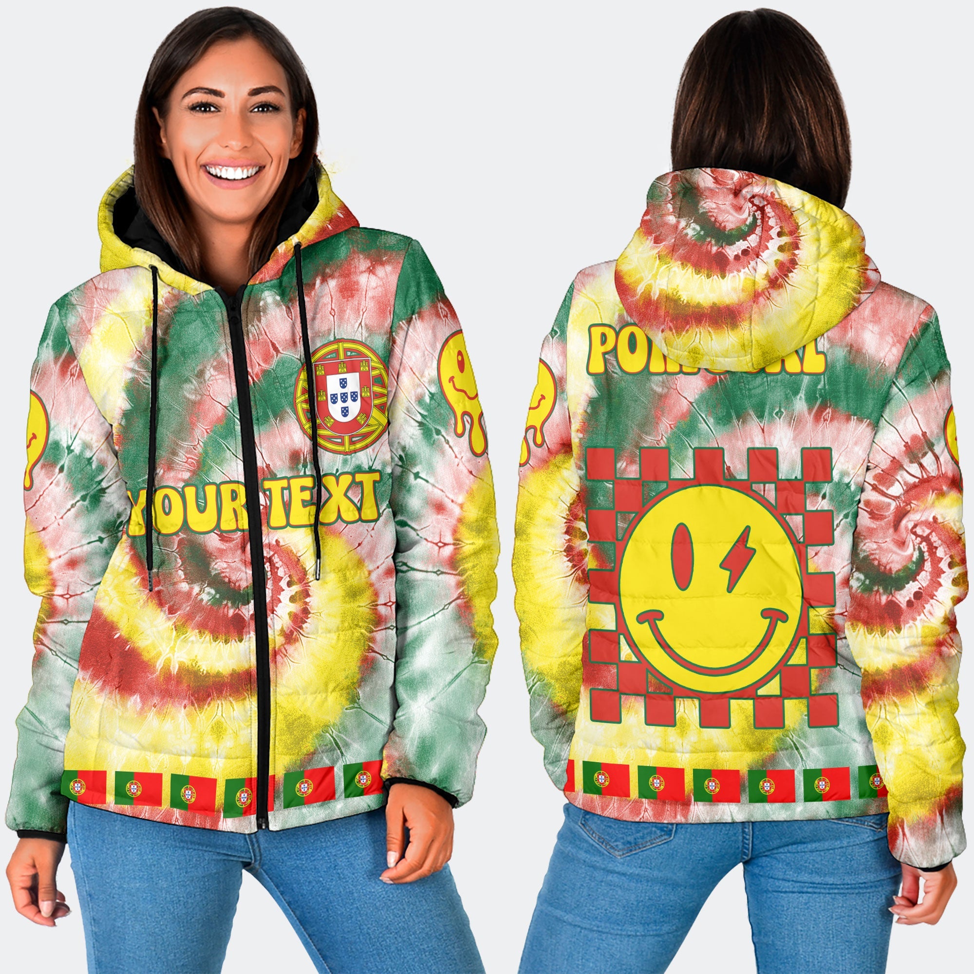 Portugal Women Hooded Padded Jacket Custom Tie Dye Style 3