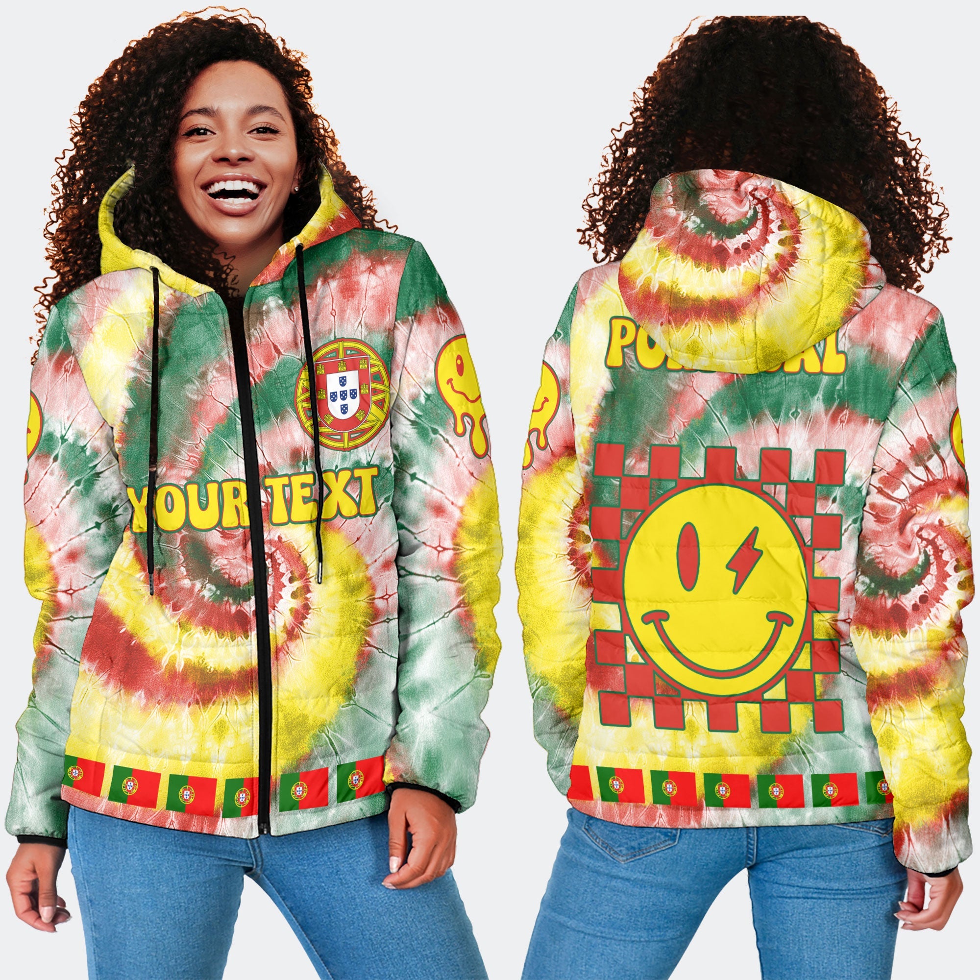 Portugal Women Hooded Padded Jacket Custom Tie Dye Style 4