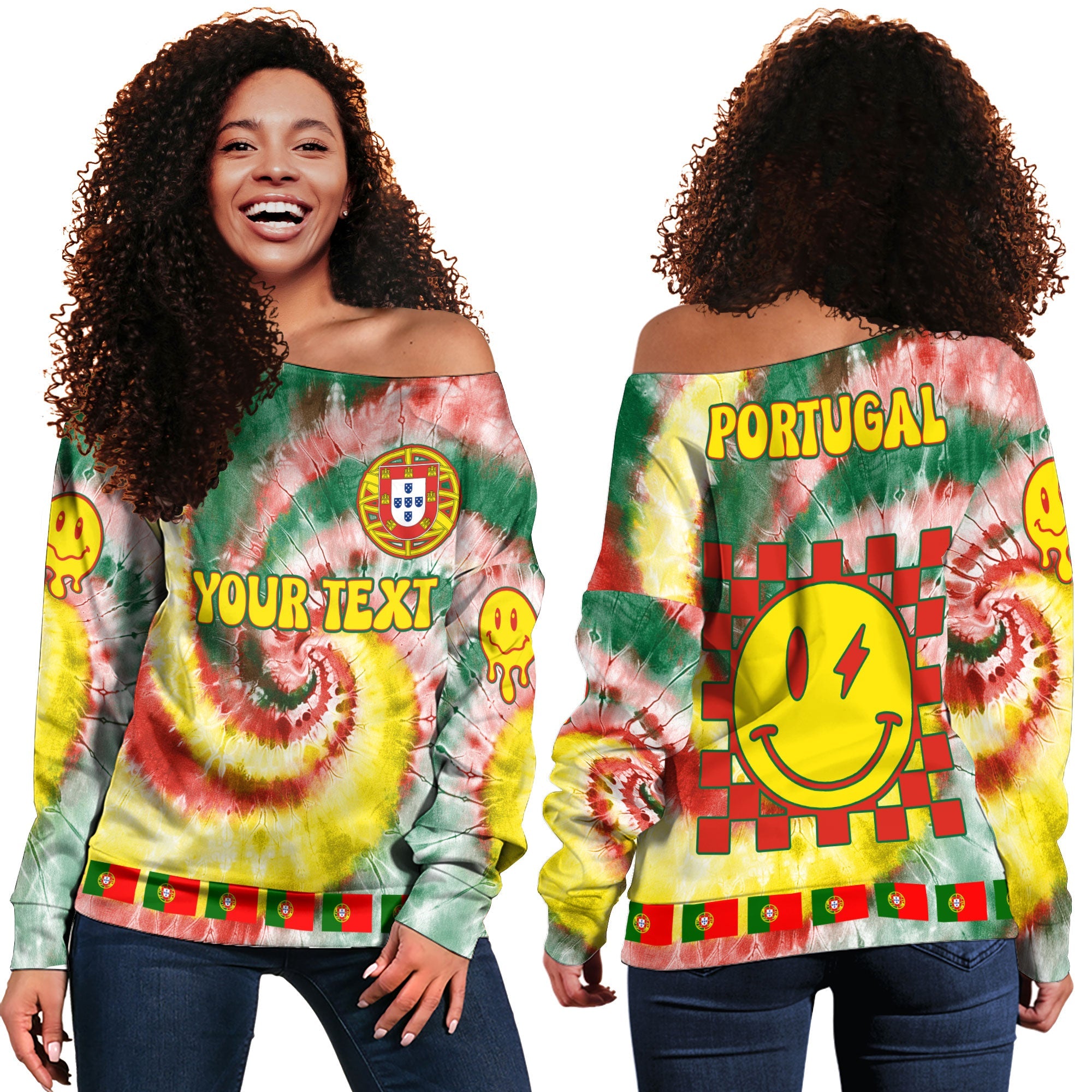 Portugal Women Off Shoulder Sweatshirt Custom Tie Dye Style 2