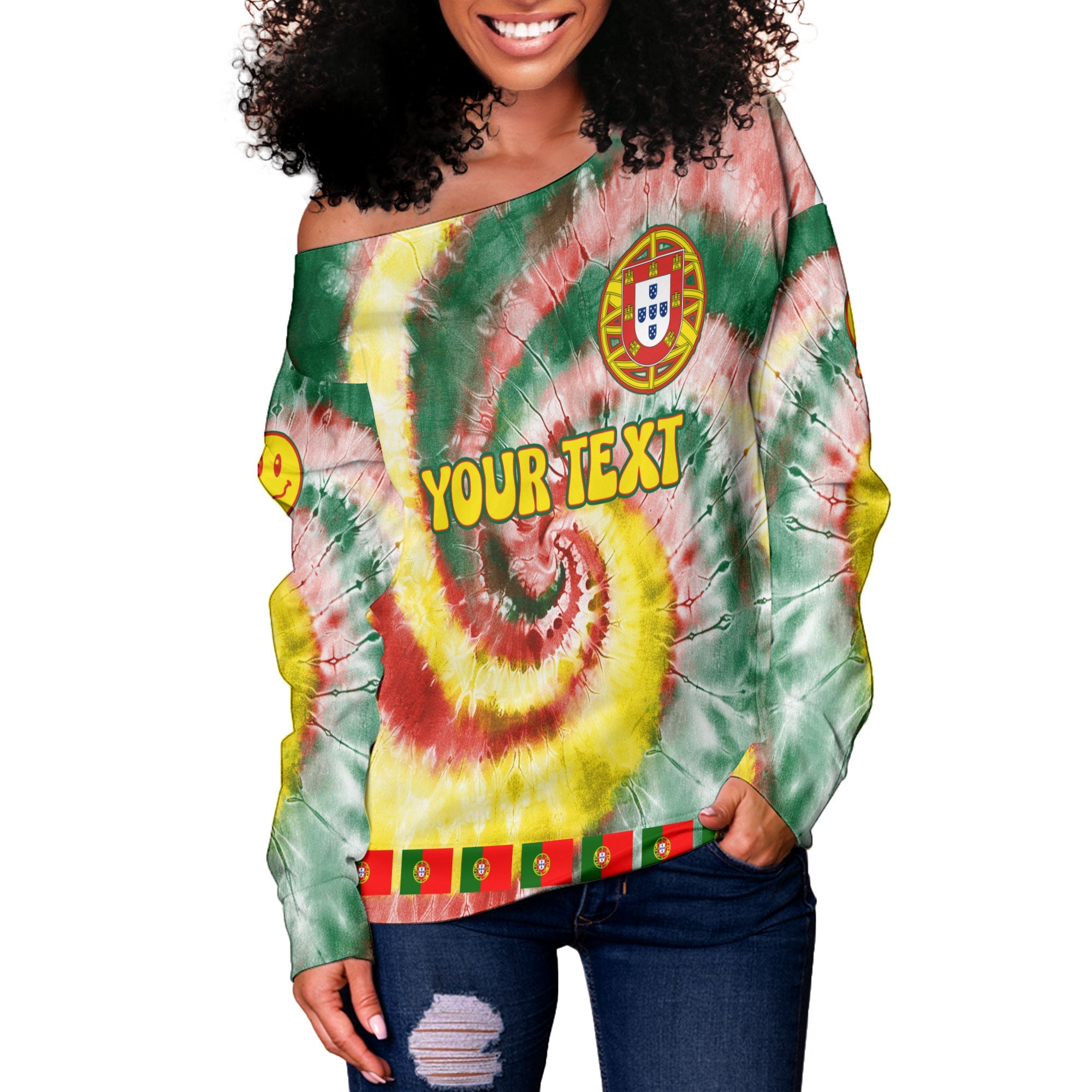 Portugal Women Off Shoulder Sweatshirt Custom Tie Dye Style 3