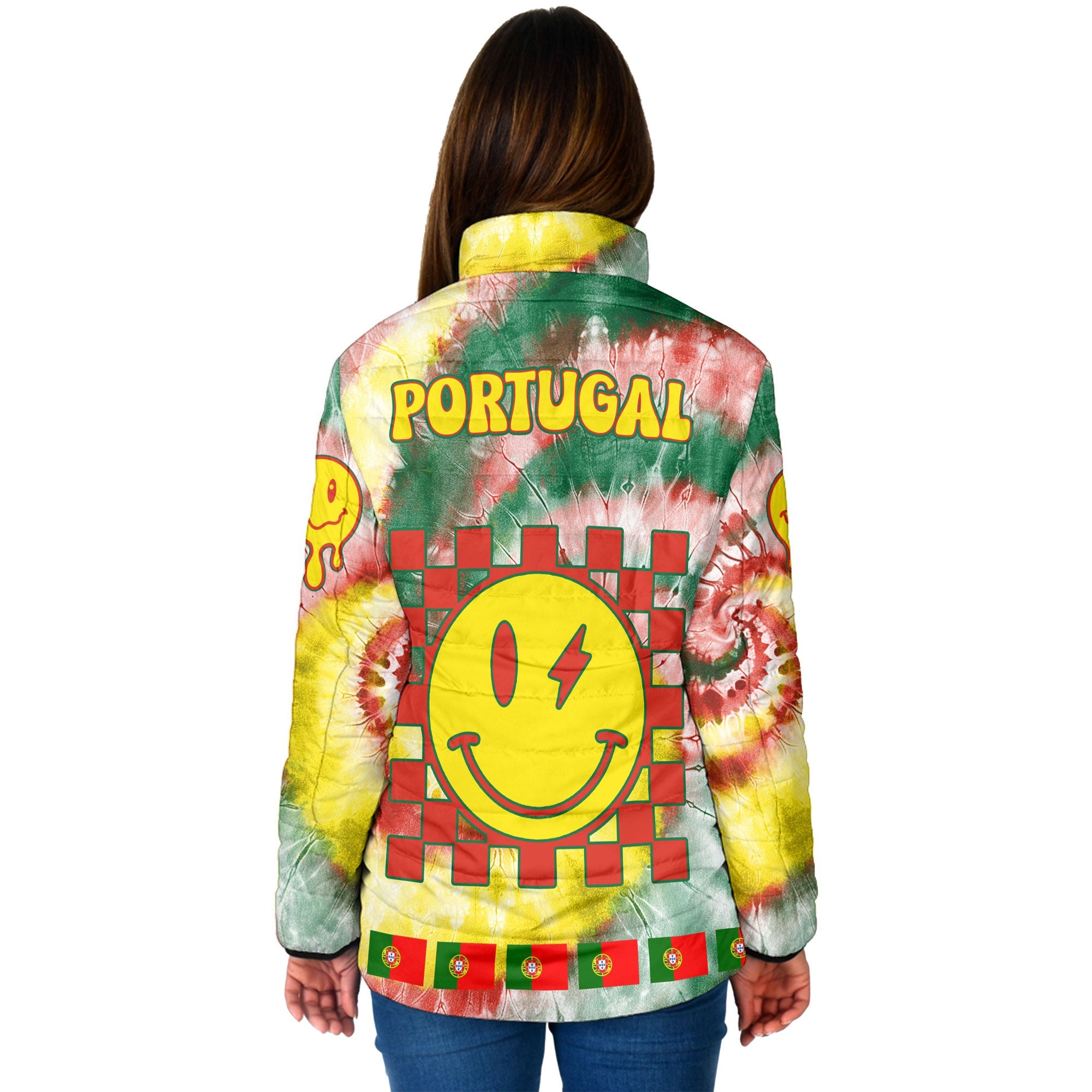 Portugal Women Padded Jacket Custom Tie Dye Style 2