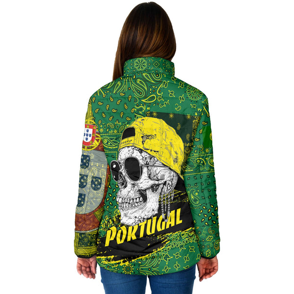 Portugal Women Padded Jacket Paisley Flag And Skull Style 2