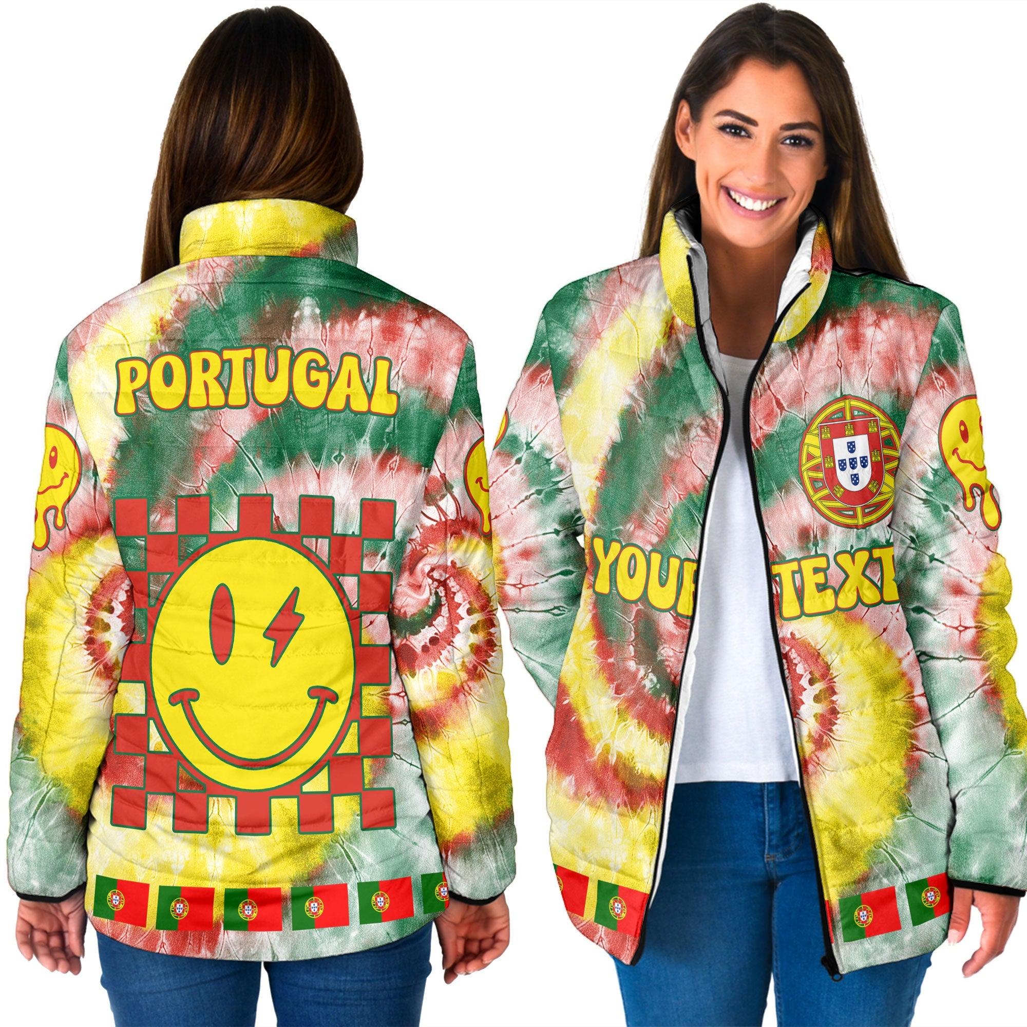 Portugal Women Padded Jacket Custom Tie Dye Style 3