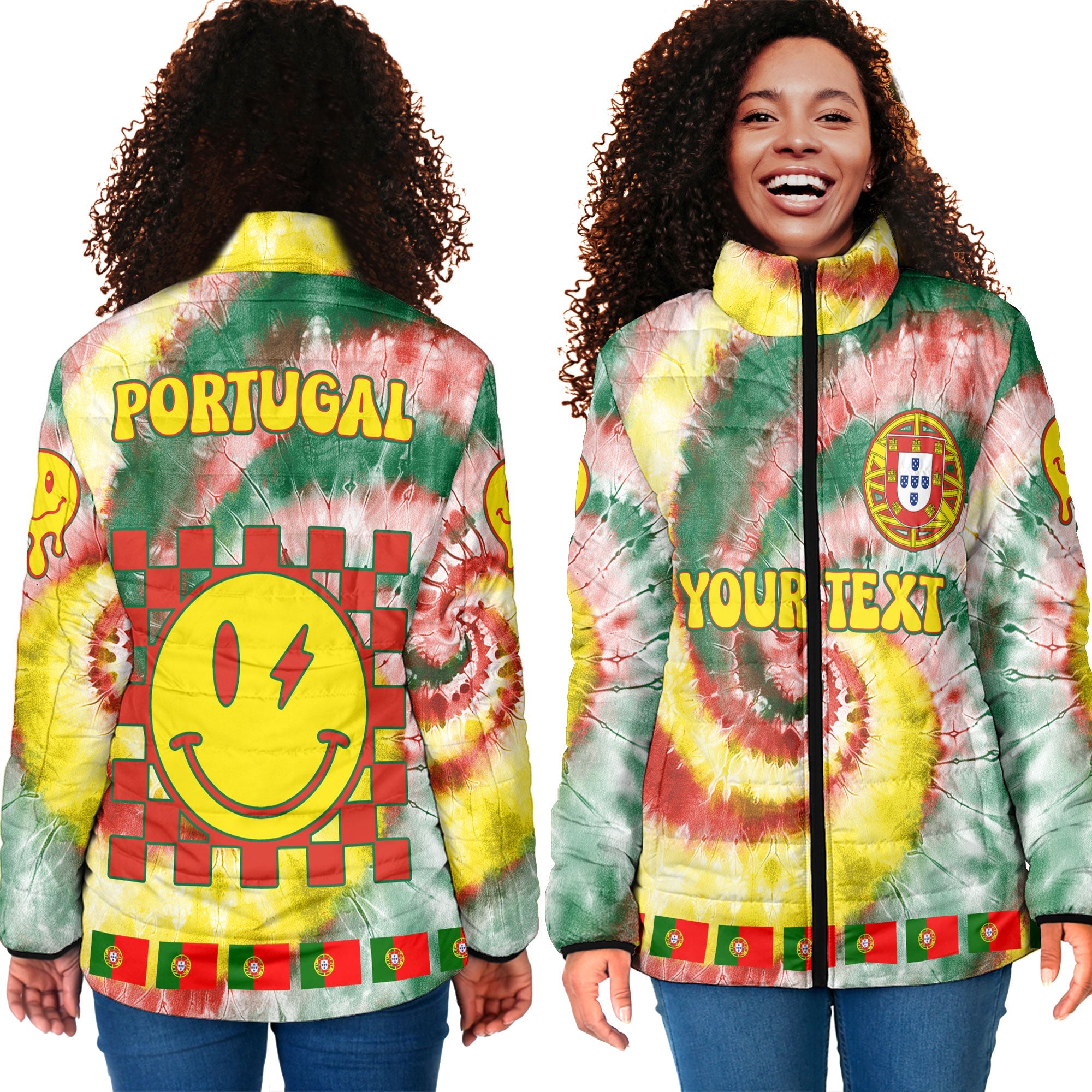 Portugal Women Padded Jacket Custom Tie Dye Style 3