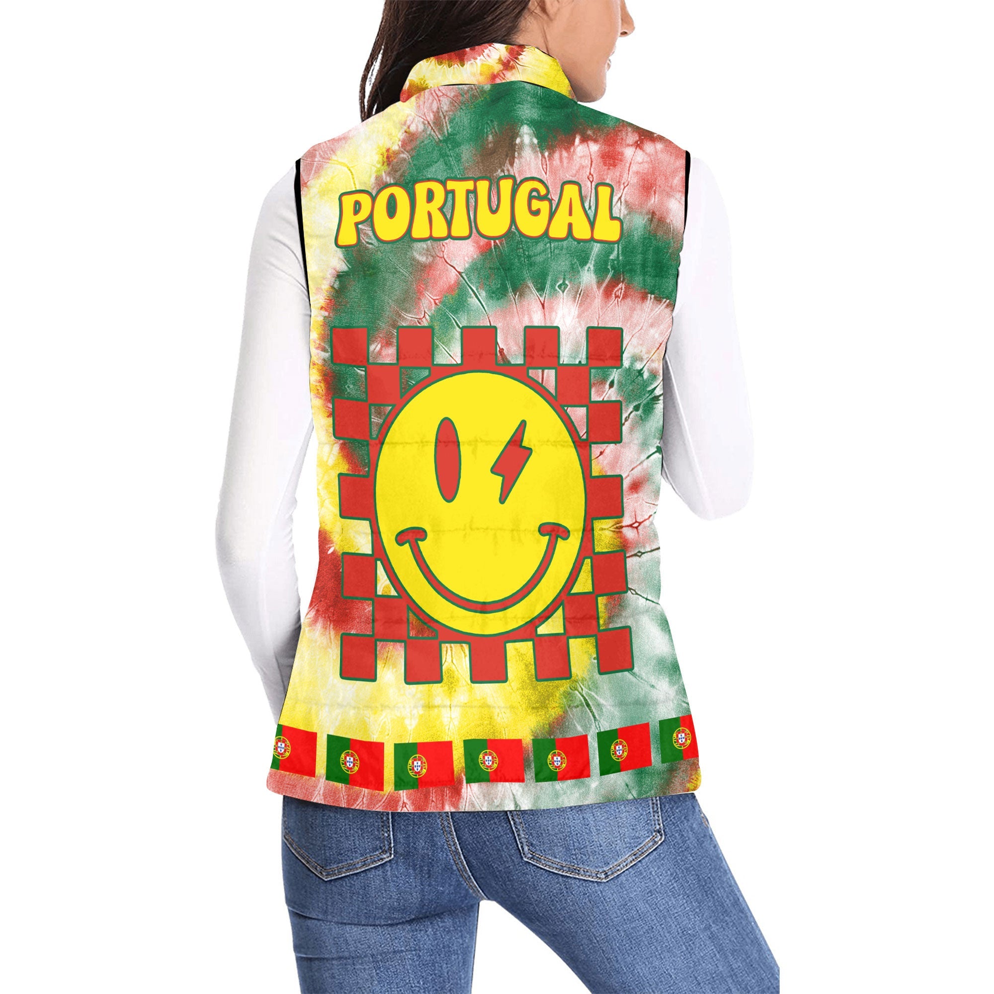 Portugal Women Padded Jacket Vest Custom Tie Dye Style 2