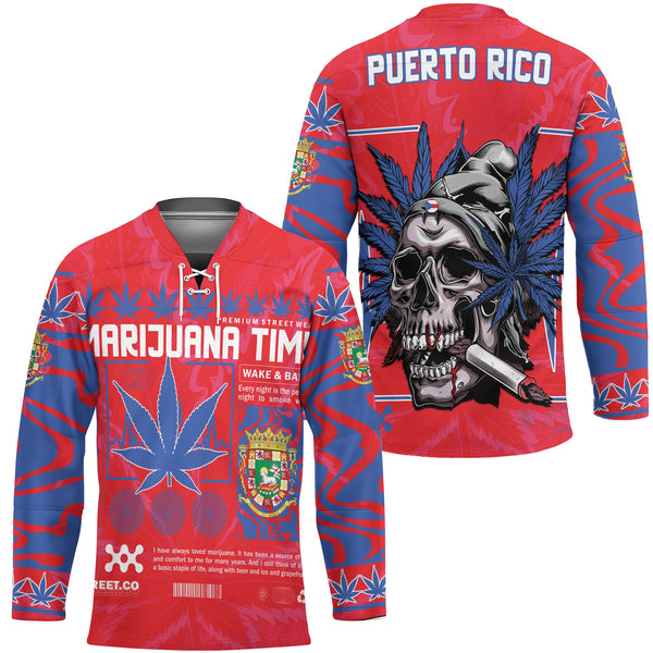 Puerto Rico Hockey Jersey Flag & Coat Of Arms Marijuanas Style