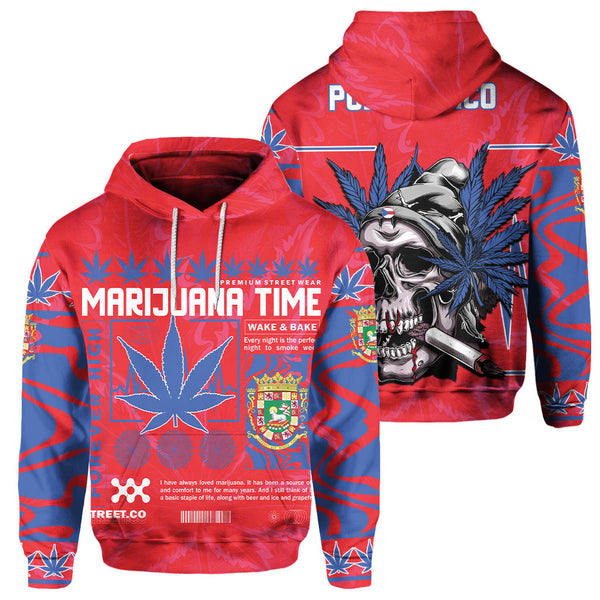 Puerto Rico Hoodie Flag & Coat Of Arms Marijuanas Style