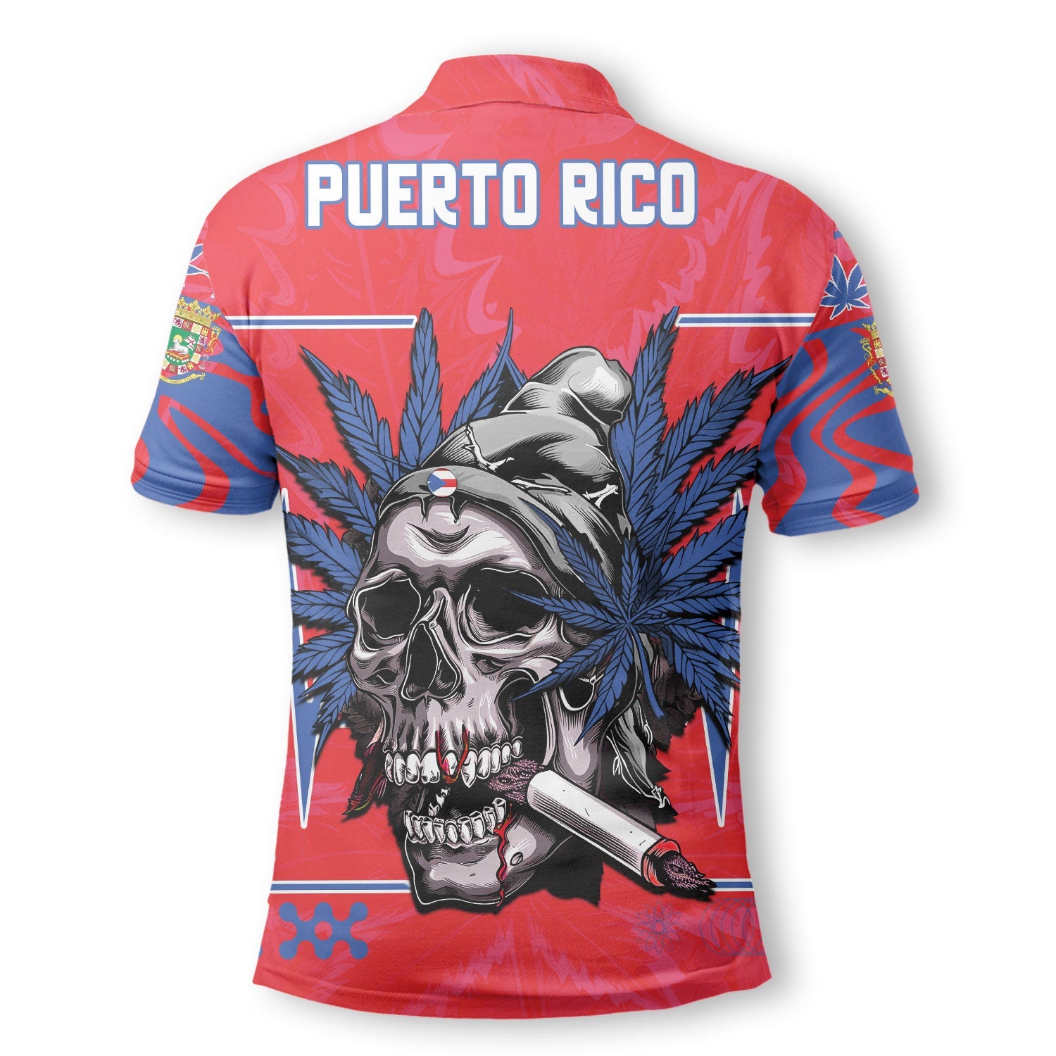 Puerto Rico Polo Shirt Flag & Coat Of Arms Marijuanas Style