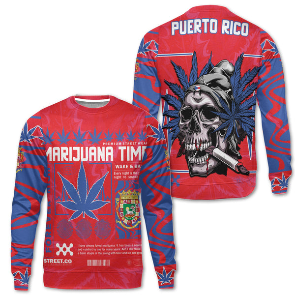 Puerto Rico Sweatshirt Flag & Coat Of Arms Marijuanas Style