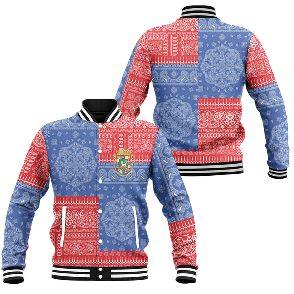 Puerto Rico Baseball Jacket Flag And Paisley Basic Style 1