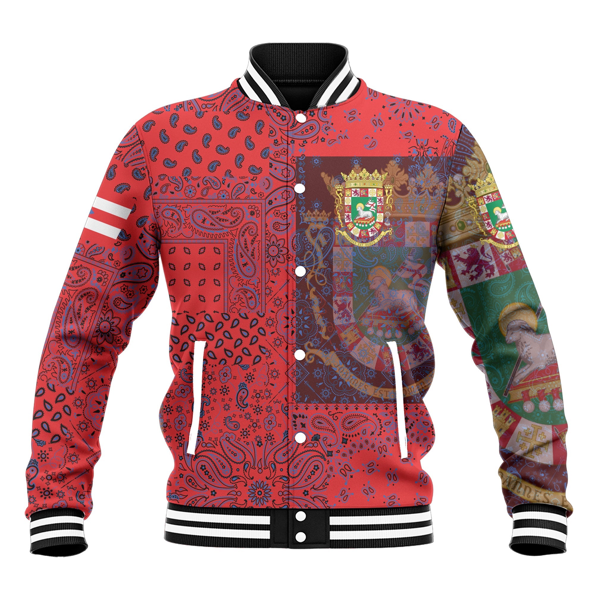 Puerto Rico Baseball Jacket Paisley Flag And Skull Style 4