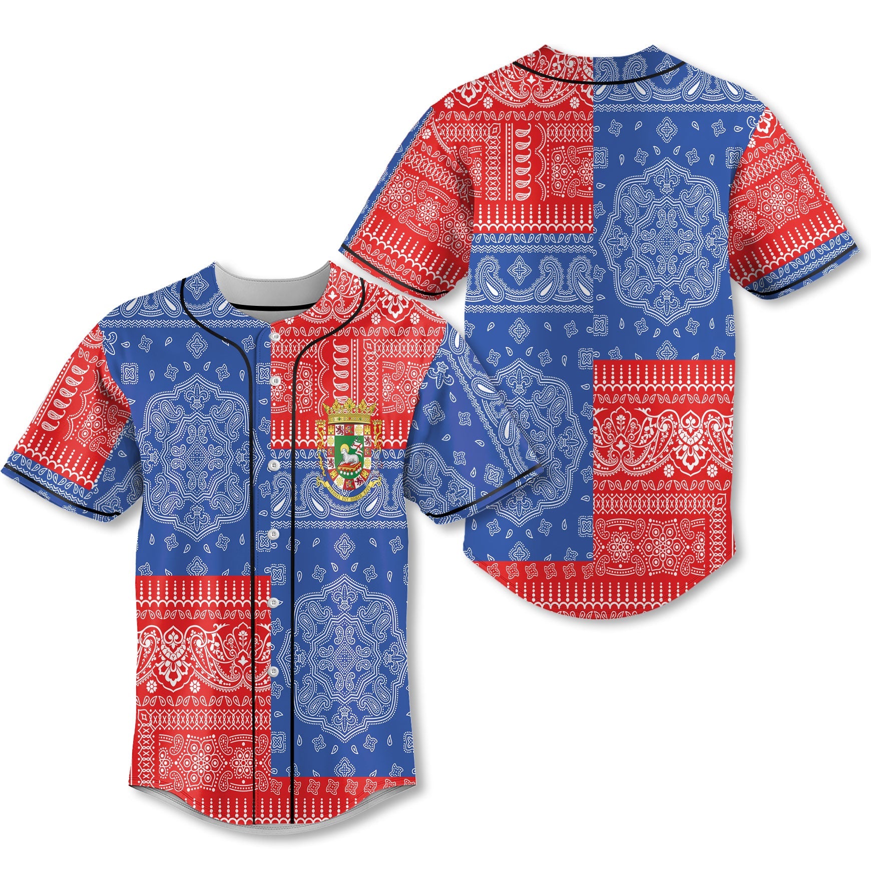 Puerto Rico Baseball Jersey Flag And Paisley Basic Style 1