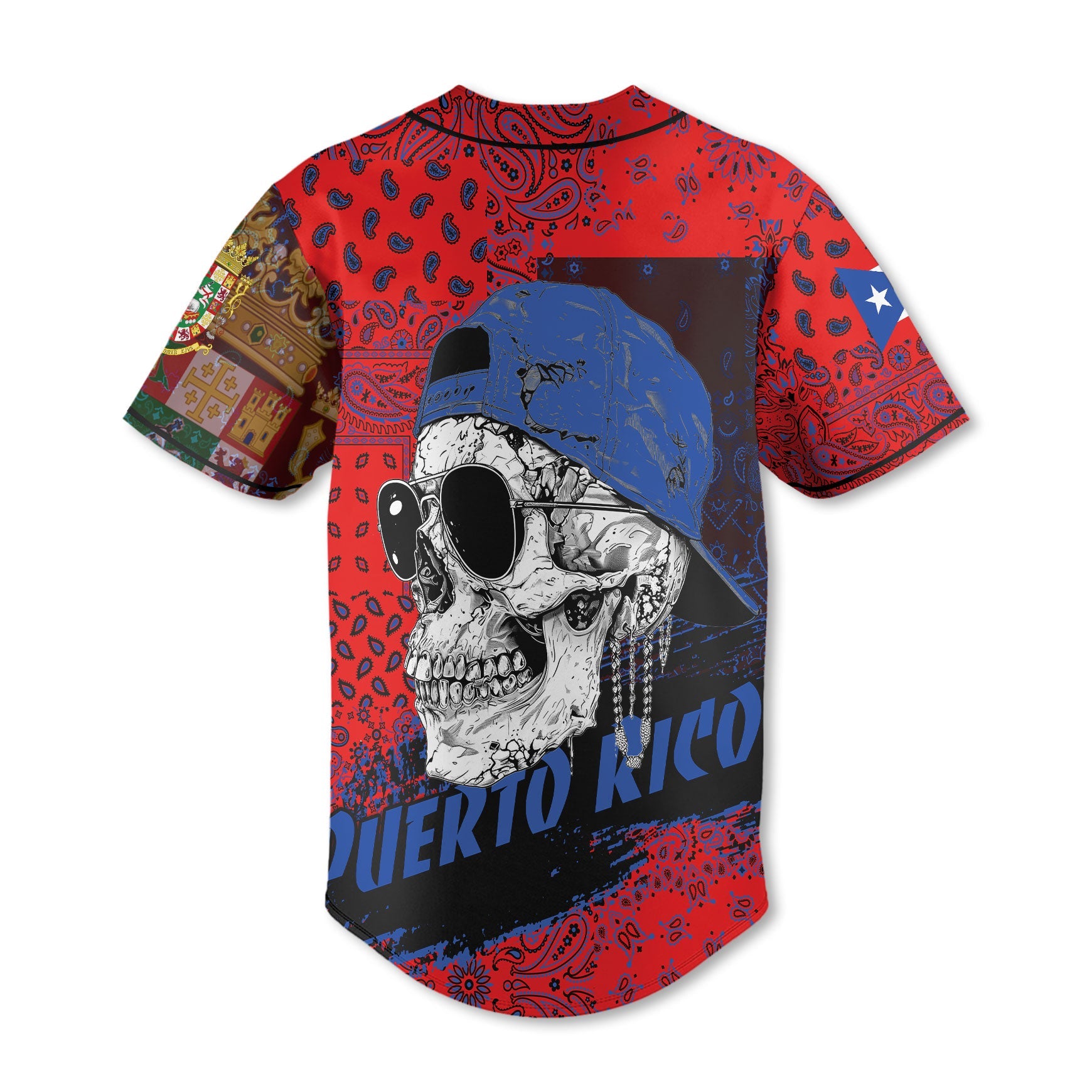 Puerto Rico Baseball Jersey Paisley Flag And Skull Style 4