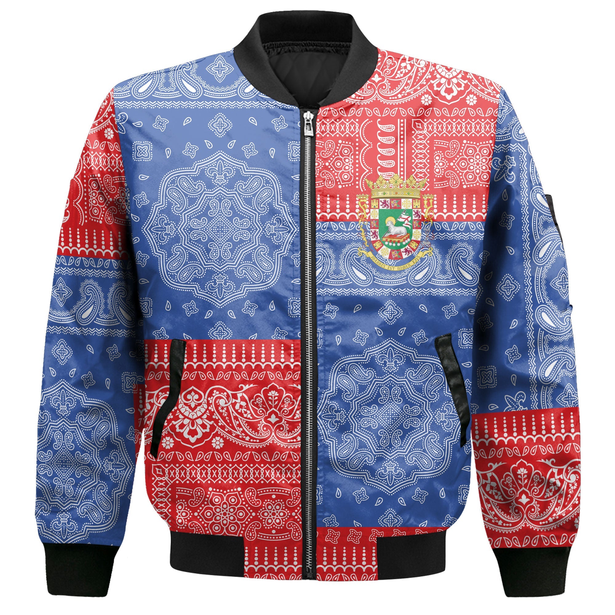 Puerto Rico Bomber Jacket Flag And Paisley Basic Style 2