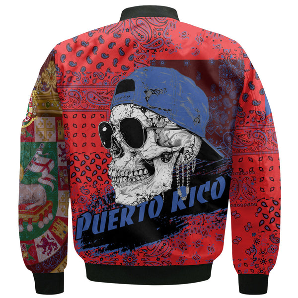 Puerto Rico Bomber Jacket Paisley Flag And Skull Style 3