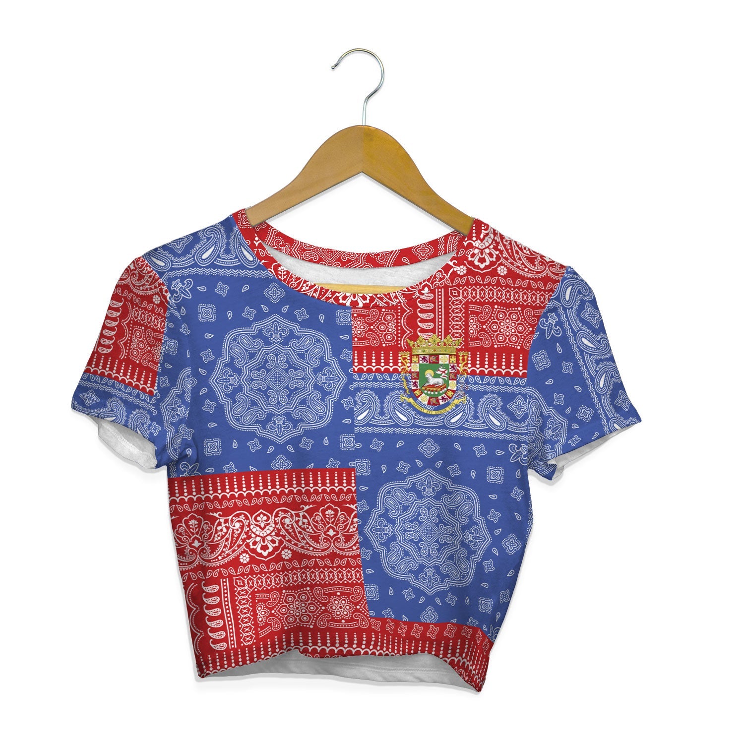 Puerto Rico Croptop T Shirt Flag And Paisley Basic Style 1