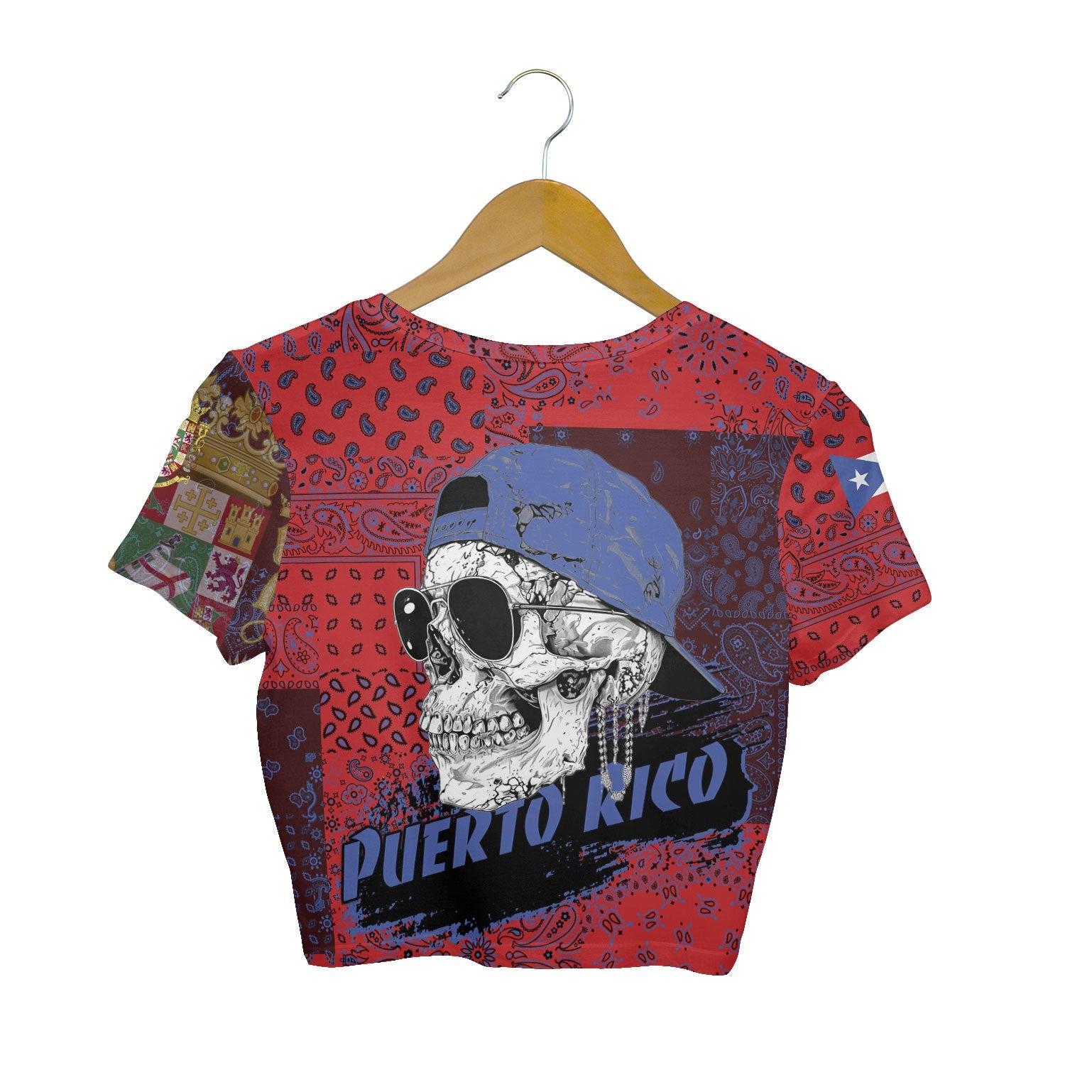 Puerto Rico Croptop T Shirt Paisley Flag And Skull Style 2