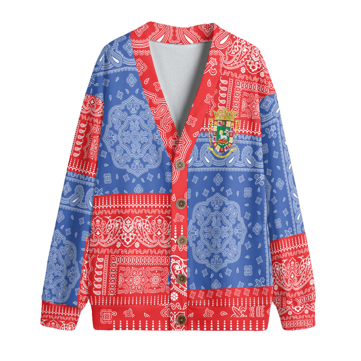 Puerto Rico Fleece Cardigan Flag And Paisley Basic Style 1