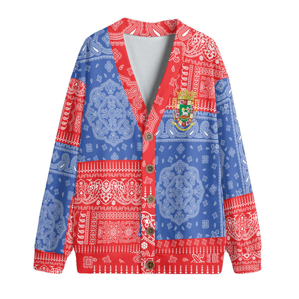 Puerto Rico Fleece Cardigan Flag And Paisley Basic Style 1