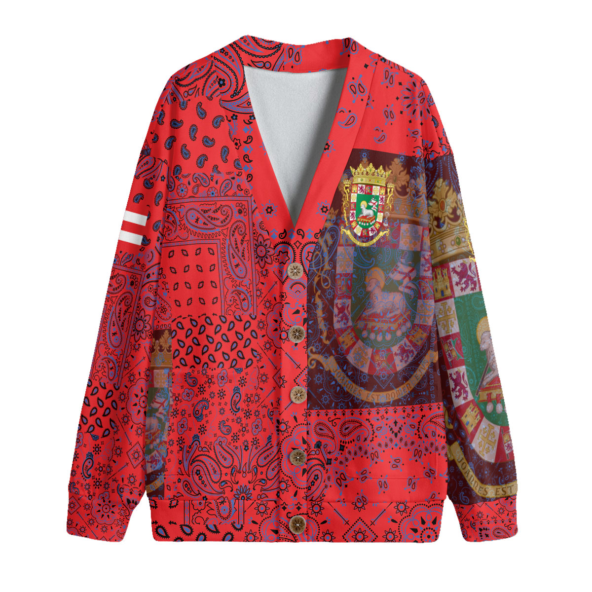 Puerto Rico Fleece Cardigan Paisley Flag And Skull Style 1