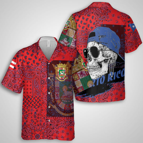 Puerto Rico Hawaiian Shirt Paisley Flag And Skull Style 1