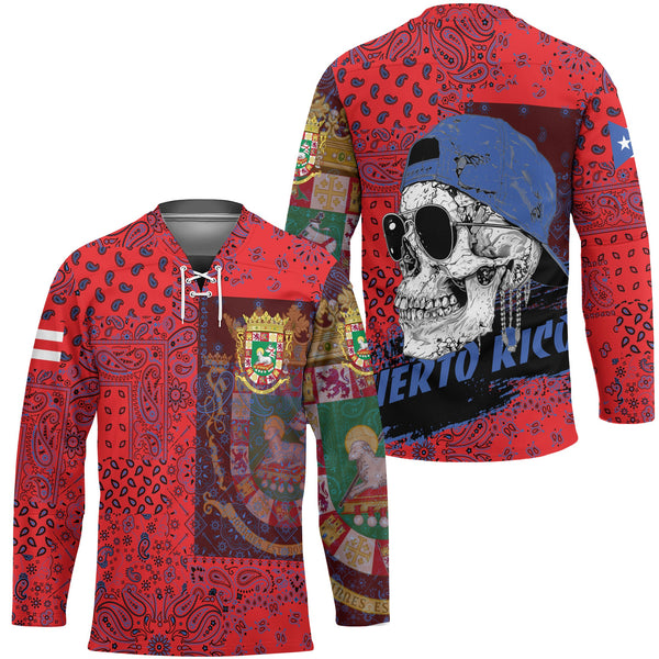 Puerto Rico Hockey Jersey Paisley Flag And Skull Style 1