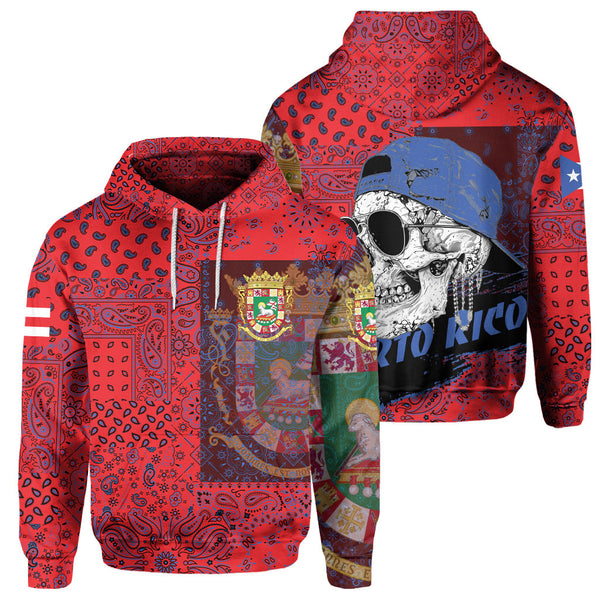 Puerto Rico Hoodie Paisley Flag And Skull Style 1