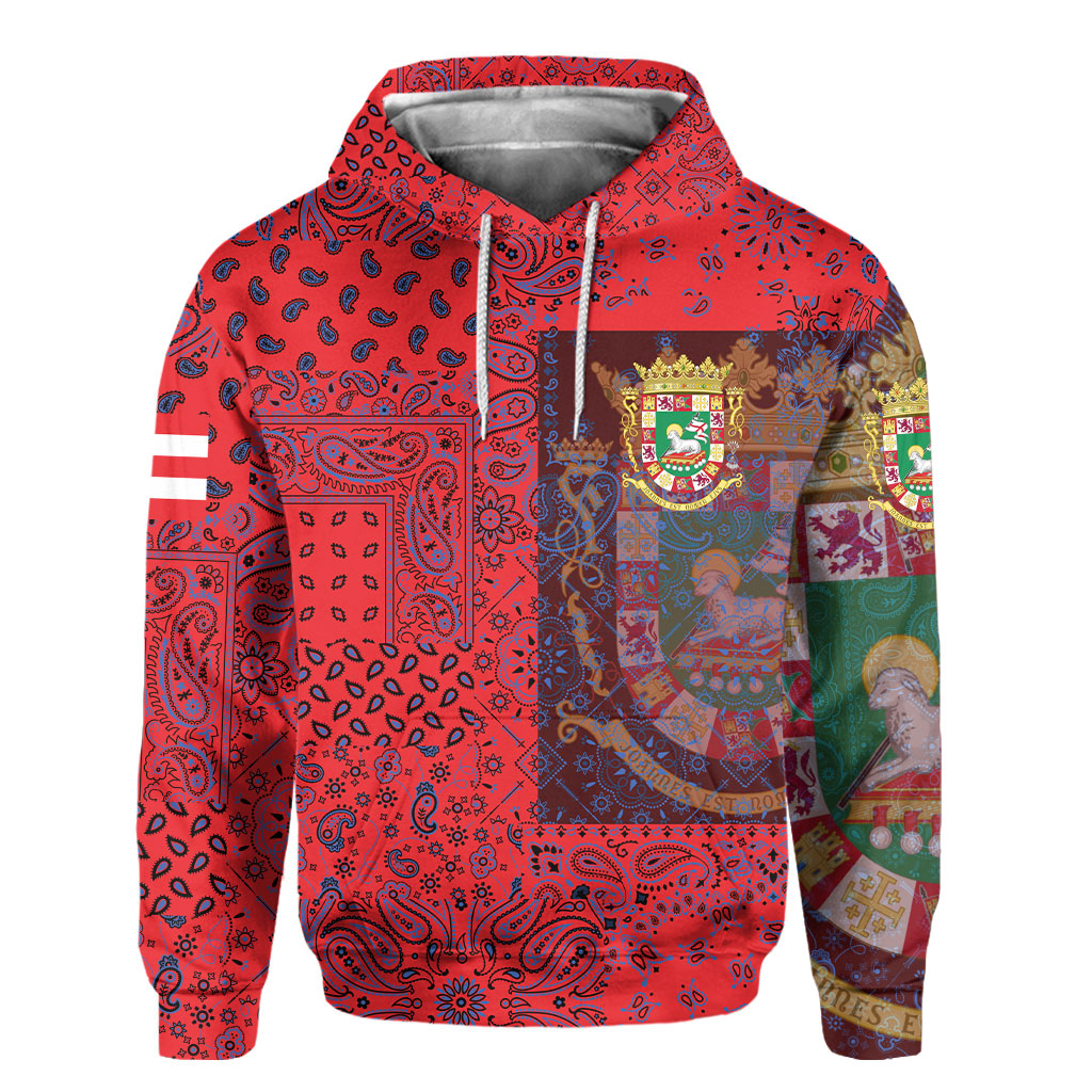 Puerto Rico Hoodie Paisley Flag And Skull Style 2