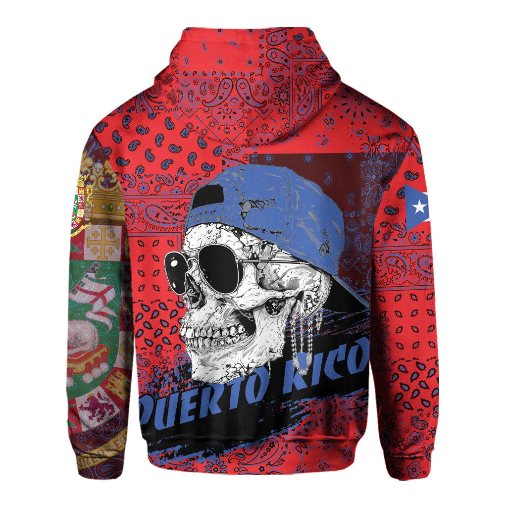 Puerto Rico Hoodie Paisley Flag And Skull Style 3