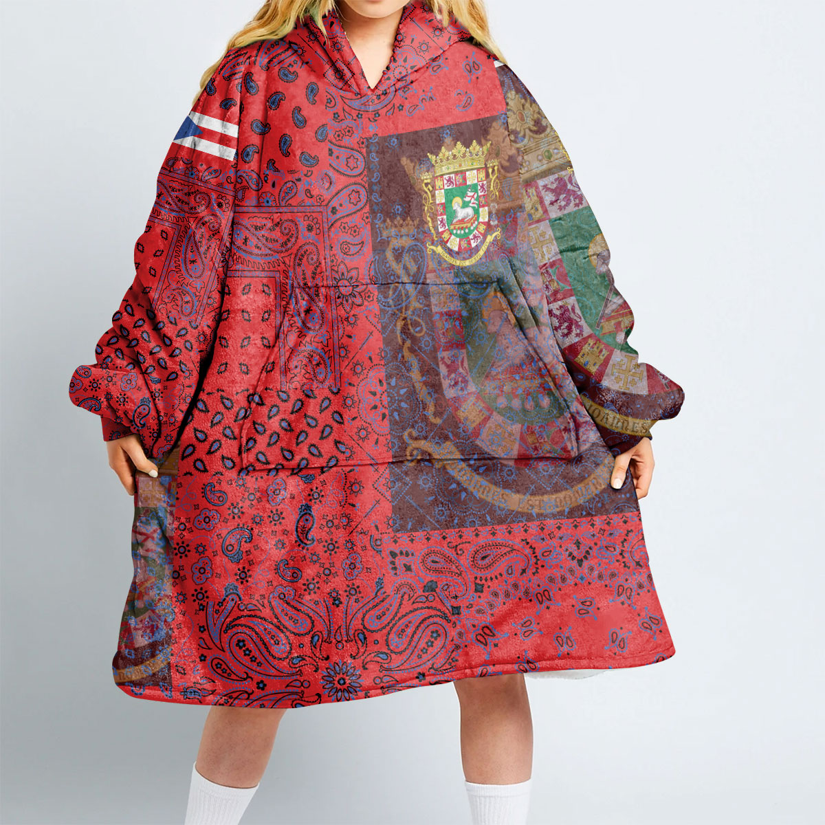 Puerto Rico Hoodie Blanket Paisley Flag And Skull Style 2