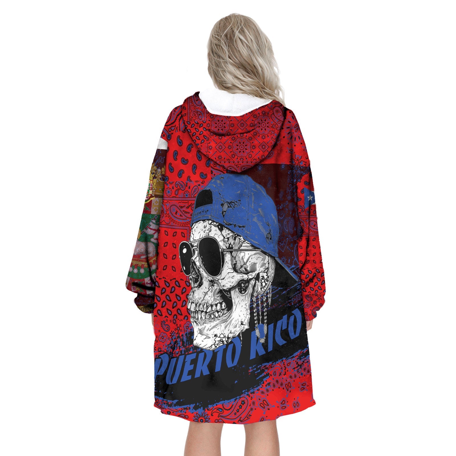 Puerto Rico Hoodie Blanket Paisley Flag And Skull Style 3