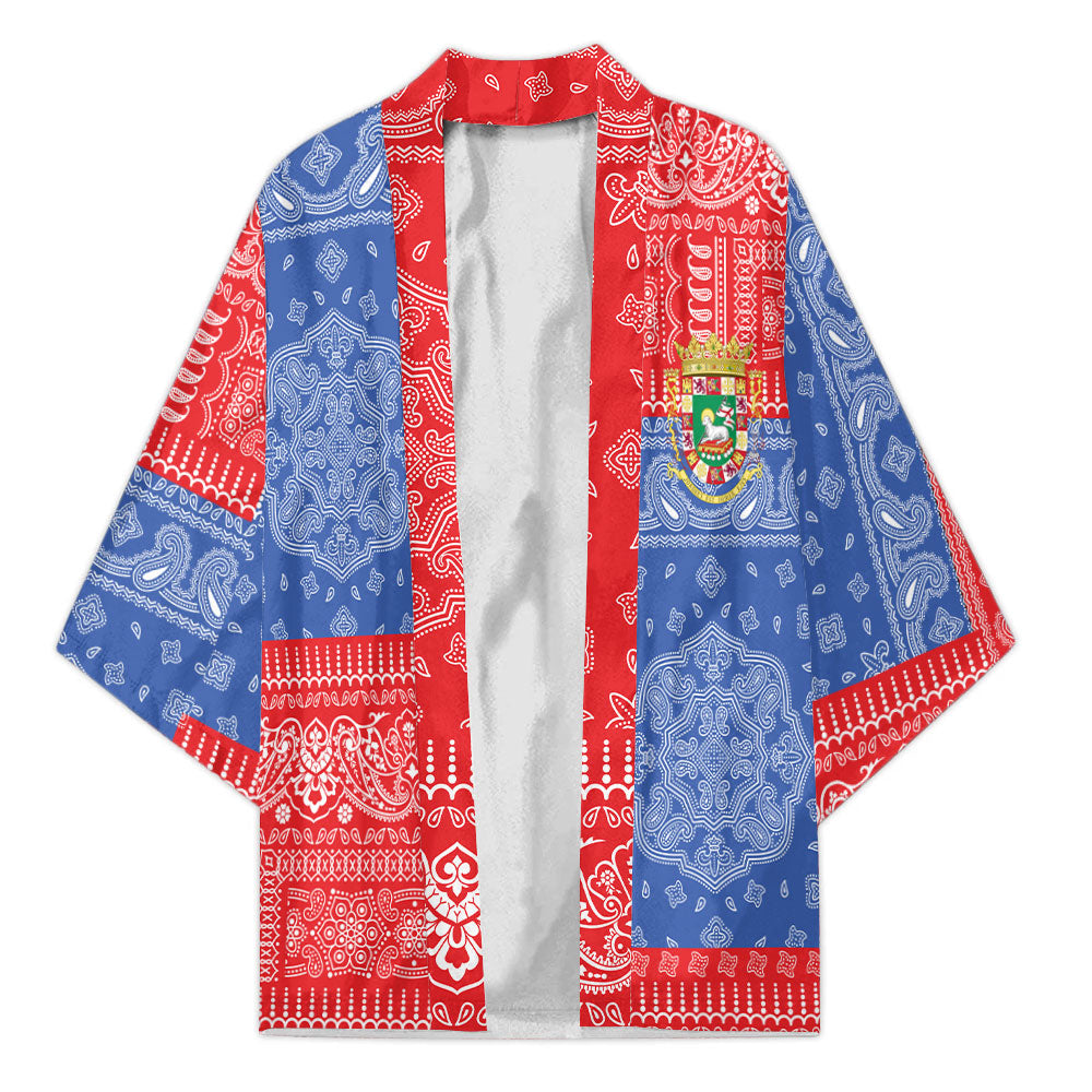 Puerto Rico Kimono Flag And Paisley Basic Style 2