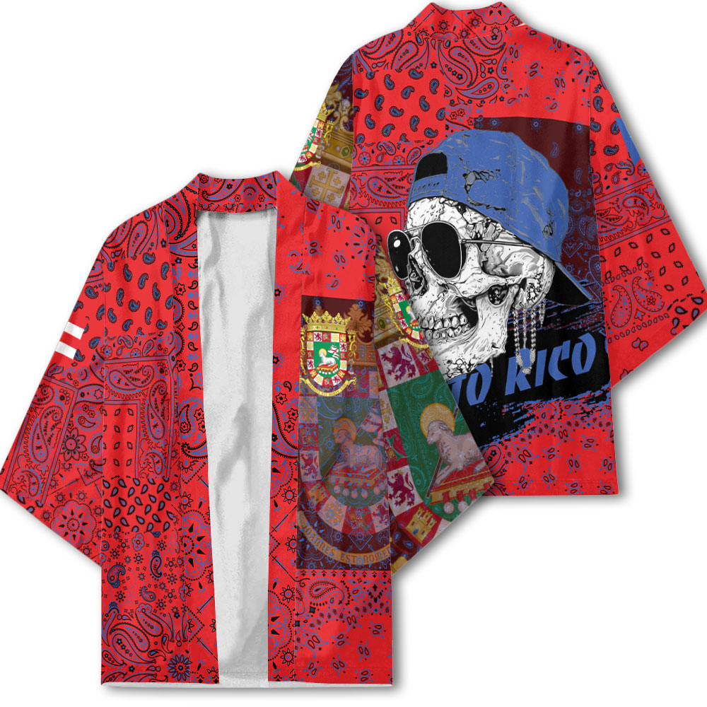 Puerto Rico Kimono Paisley Flag And Skull Style 2