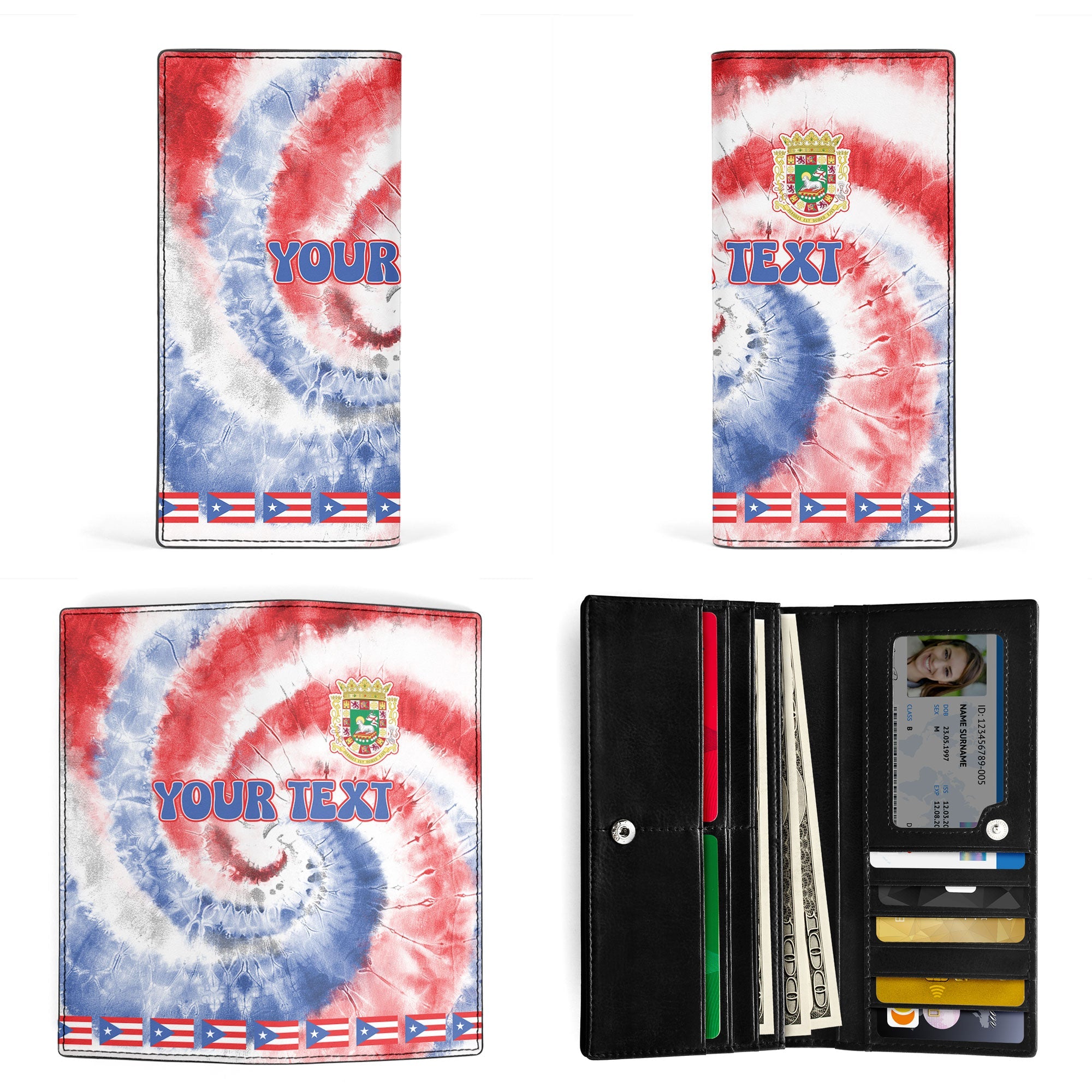 Puerto Rico Leather Wallet Custom Tie Dye Style 3