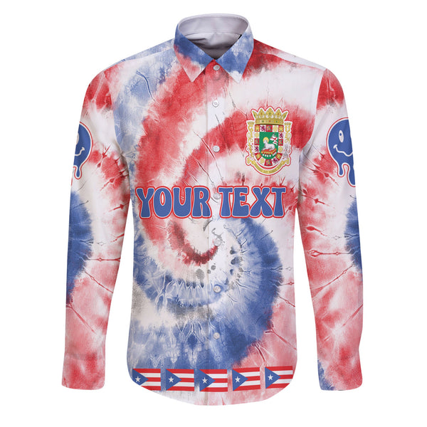 Puerto Rico Long Sleeve Button Shirt Custom Tie Dye Style 1