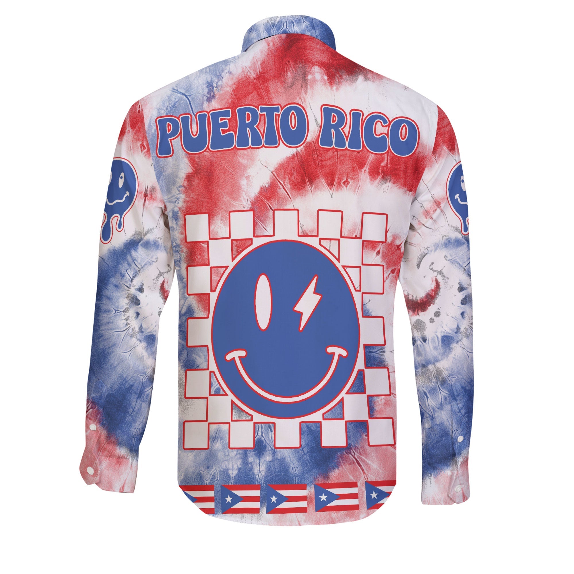 Puerto Rico Long Sleeve Button Shirt Custom Tie Dye Style 2