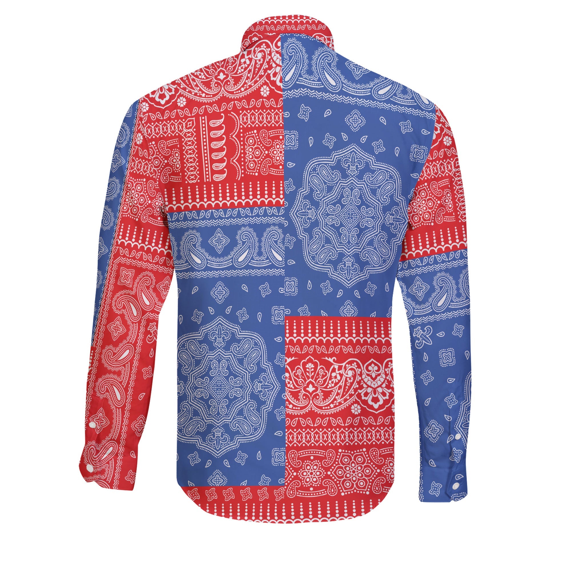 Puerto Rico Long Sleeve Button Shirt Flag And Paisley Basic Style 2