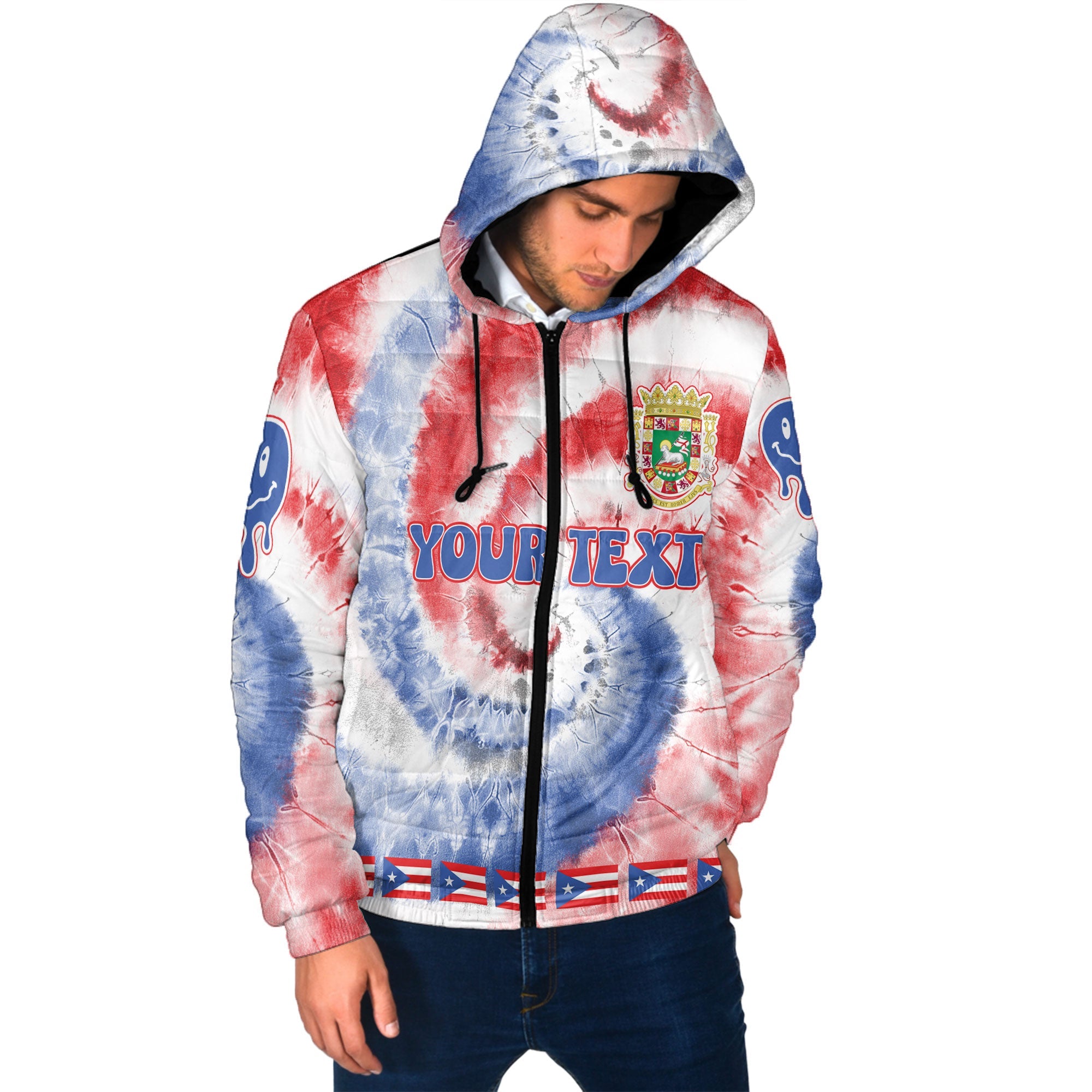 Puerto Rico Men Hooded Padded Jacket Custom Tie Dye Style 2