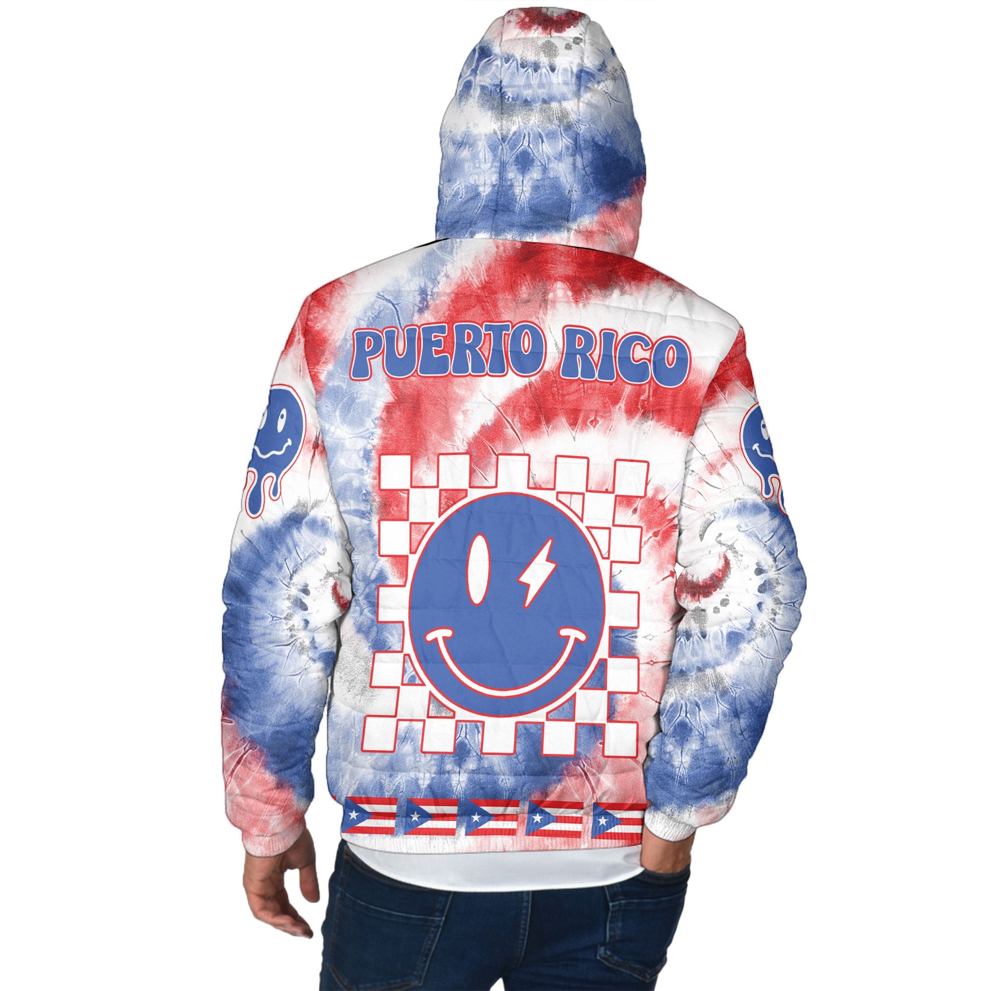 Puerto Rico Men Hooded Padded Jacket Custom Tie Dye Style 3