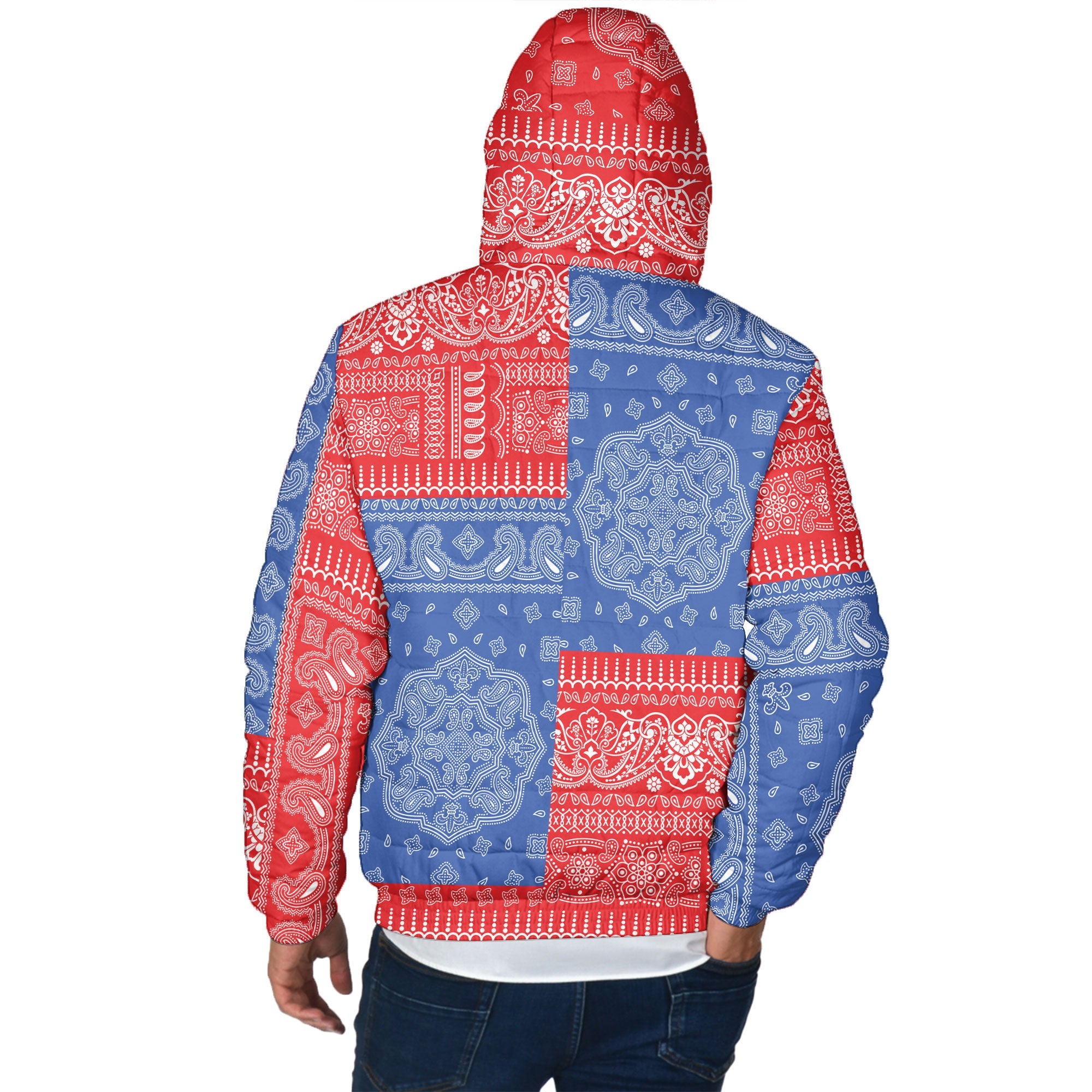 Puerto Rico Men Hooded Padded Jacket Flag And Paisley Basic Style 3