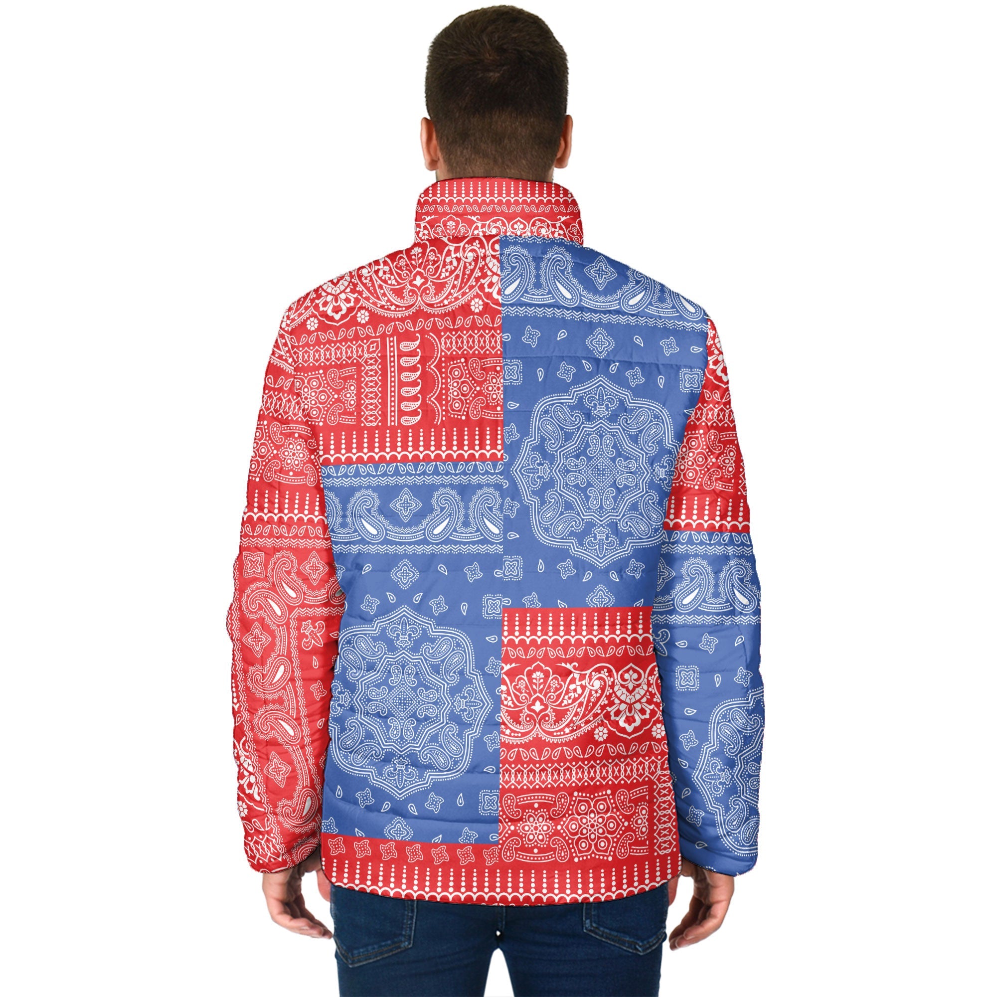 Puerto Rico Men Padded Jacket Flag And Paisley Basic Style 2