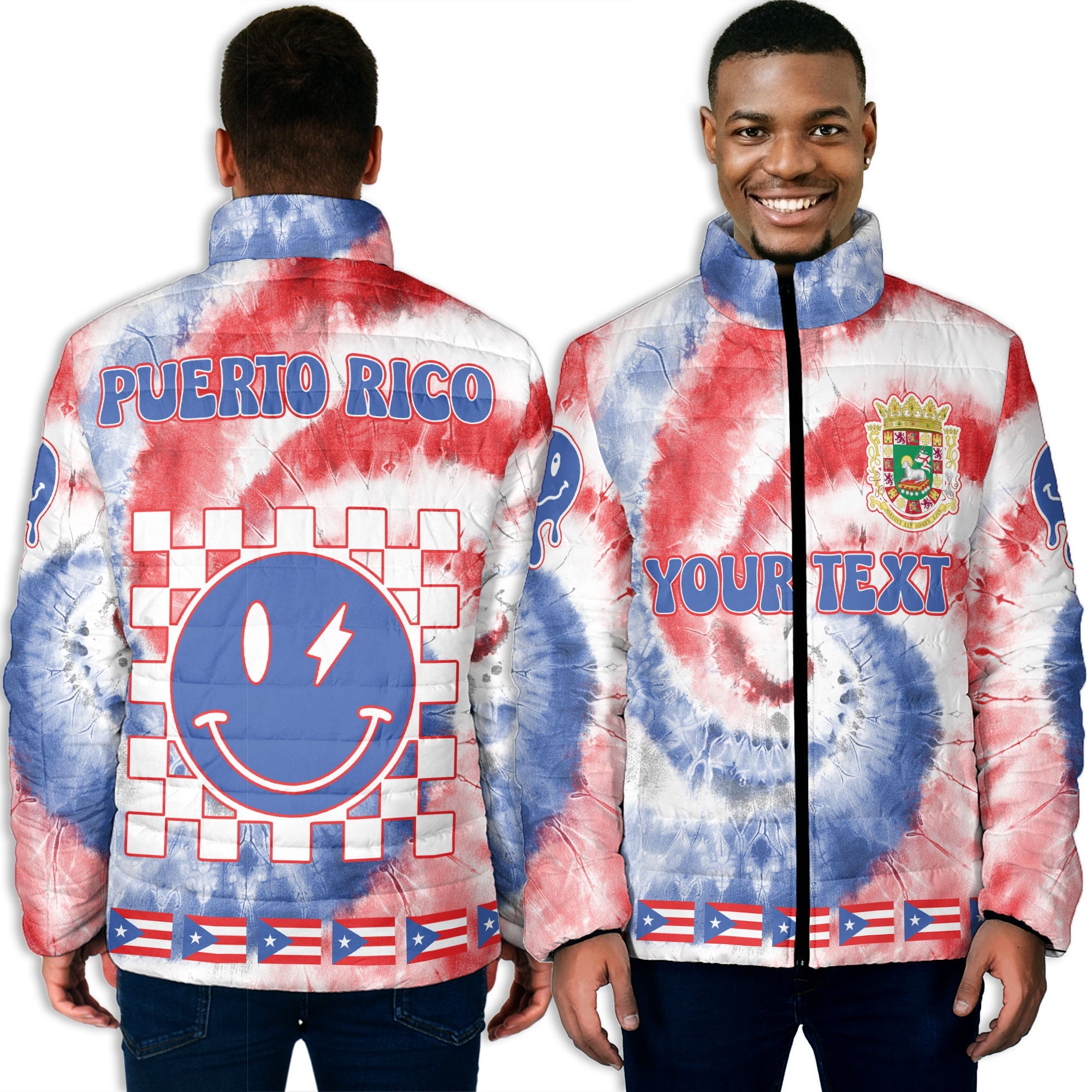 Puerto Rico Men Padded Jacket Custom Tie Dye Style 3