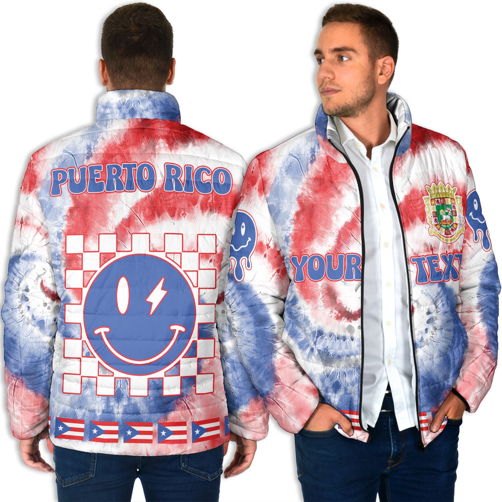 Puerto Rico Men Padded Jacket Custom Tie Dye Style 4