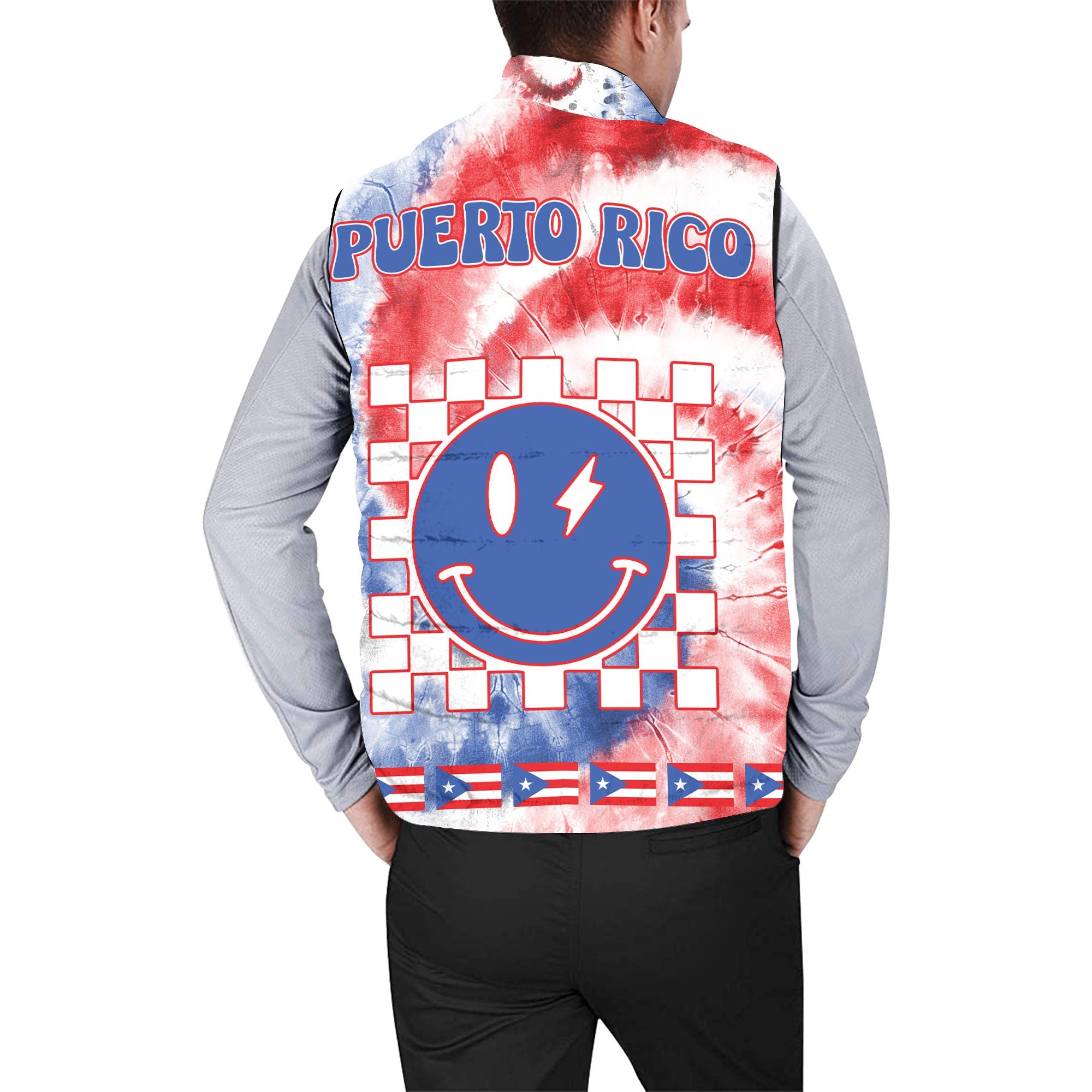 Puerto Rico Men Padded Jacket Vest Custom Tie Dye Style 2