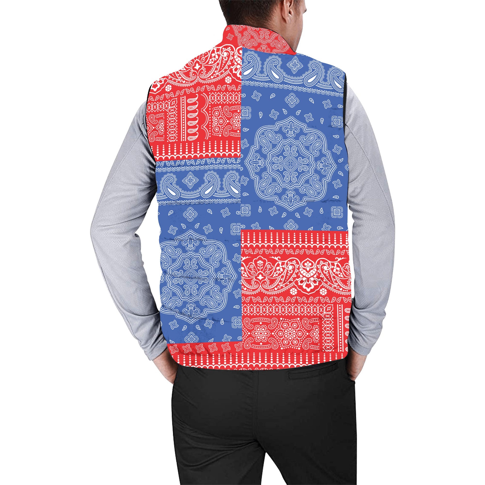 Puerto Rico Men Padded Jacket Vest Flag And Paisley Basic Style 2