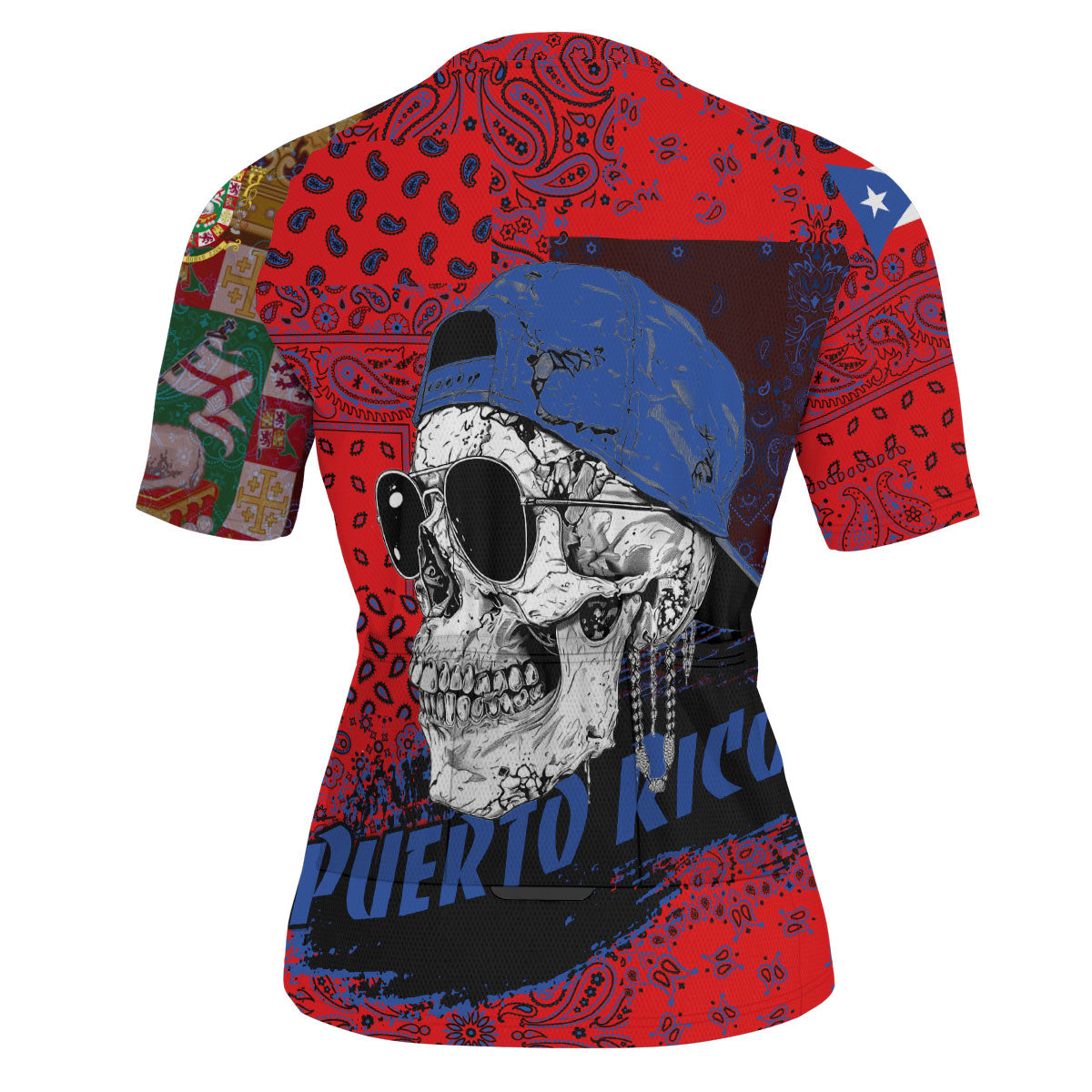 Puerto Rico Men Cycling Jersey Paisley Flag And Skull Style 3