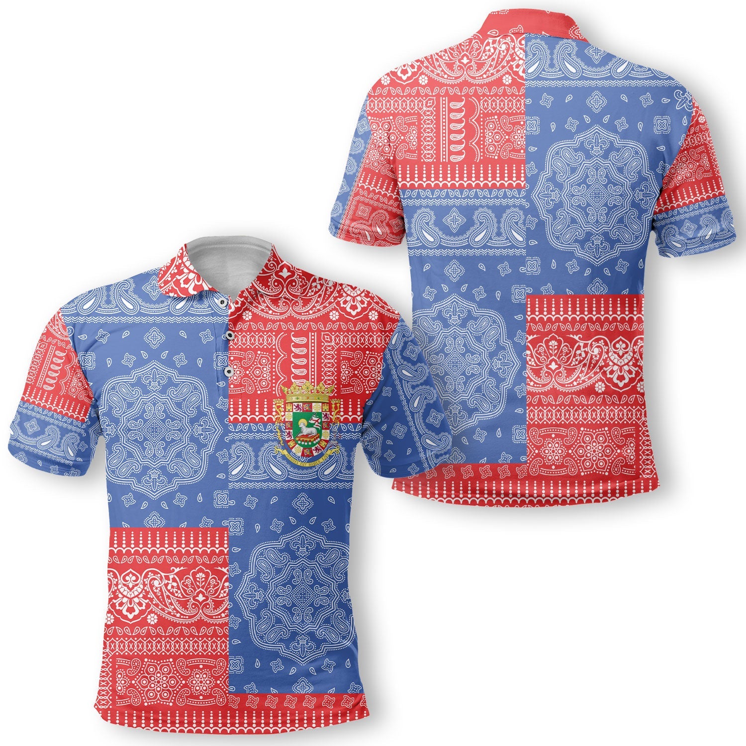 Puerto Rico Polo Shirt Flag And Paisley Basic Style 1