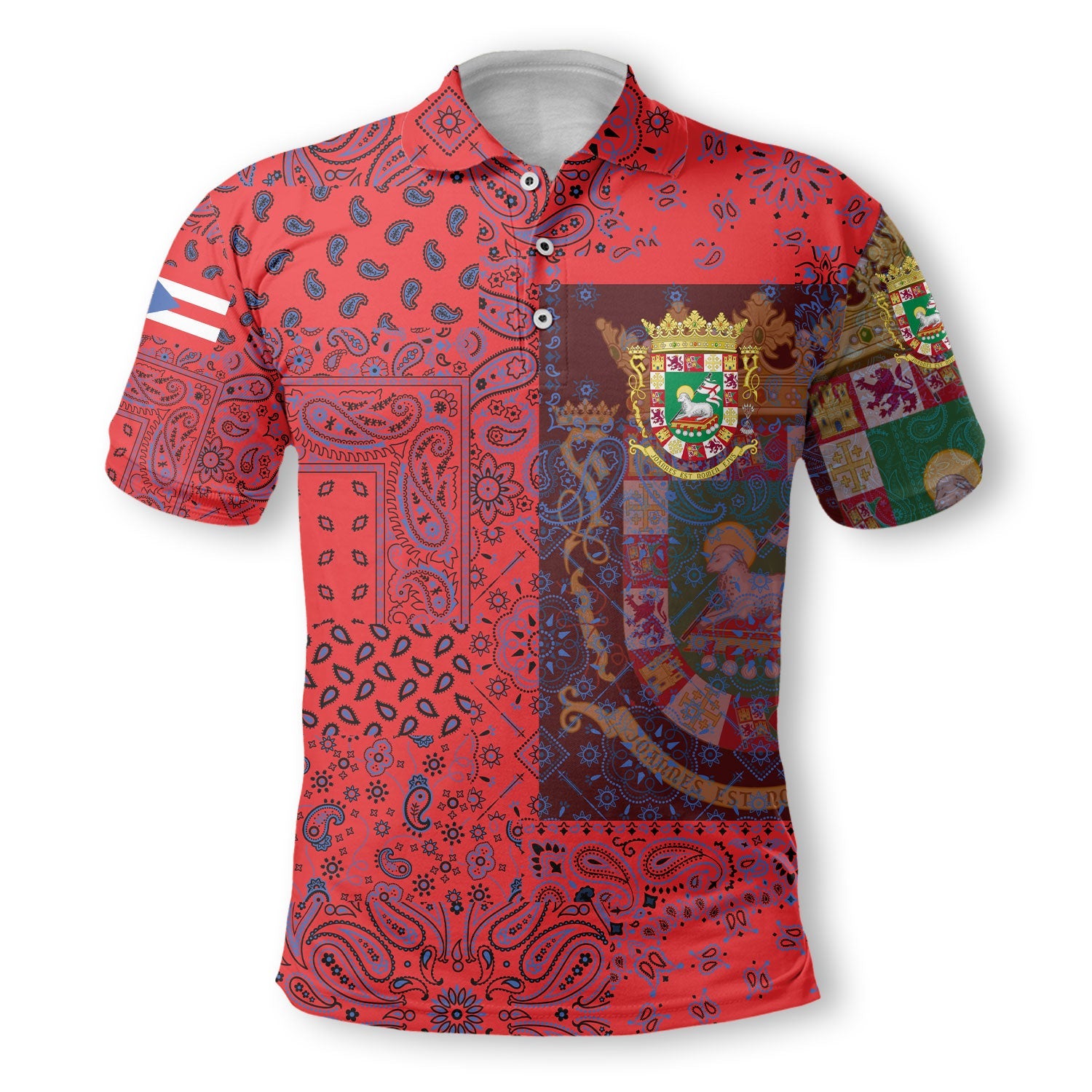 Puerto Rico Polo Shirt Paisley Flag And Skull Style 2